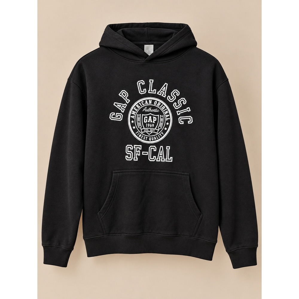 Gap Mens Hoodie XL Black Classic SF-CAL Graphic Fleece Pullover Pocket